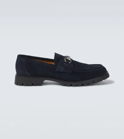 Gucci Horsebit Suede Loafers In Blue