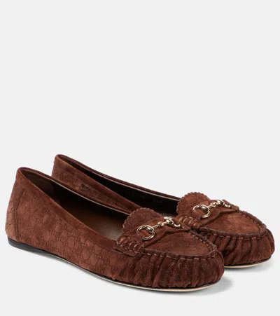 Gucci Horsebit Suede Loafers In Braun