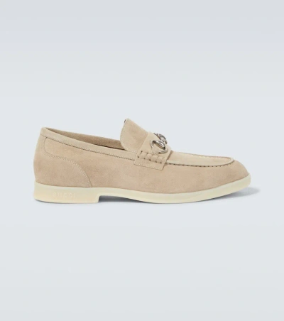 Gucci Horsebit Suede Loafers In Oatmeal