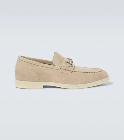 Gucci Horsebit Suede Loafers In Neutrals