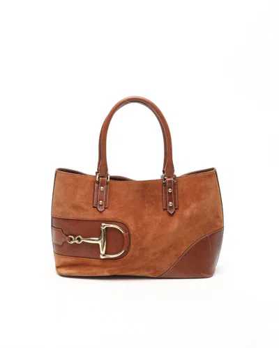 Gucci Horsebit Suede Tote Bag In Brown