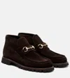Gucci Women Horsebit Suede Ankle Boots In Brown