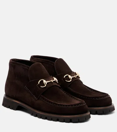 Gucci Horsebit Sylke Suede Boots In Brown