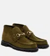 Gucci Horsebit Sylke Suede Boots In Green