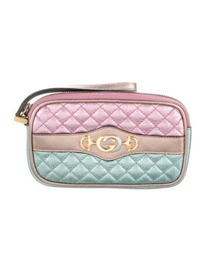 Pre-owned Gucci Horsebit Trapuntata Wristlet In Blue