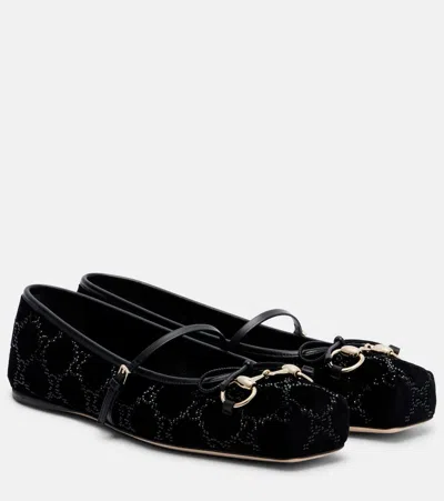 Gucci Horsebit Velvet Ballet Flats In Multi