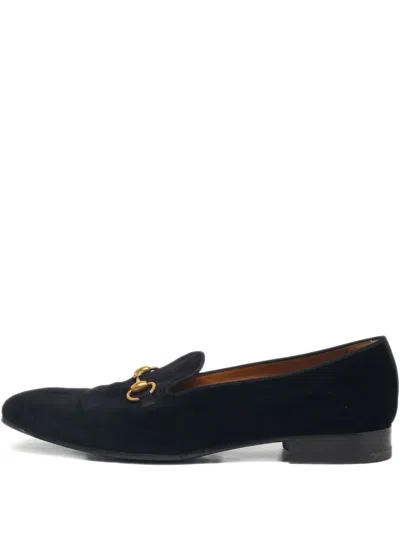 Pre-owned Gucci Horsebit Velvet Loafers In Black