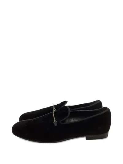 Pre-owned Gucci Horsebit Velvet Loafers In Black