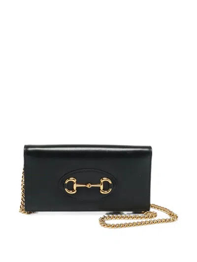 Pre-owned Gucci Horsebit Wallet On Chain In Black