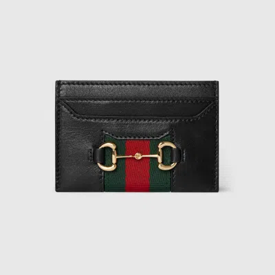 Gucci Horsebit Web Card Case In Black
