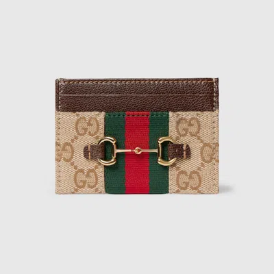 Gucci Horsebit Web Card Case In Sand