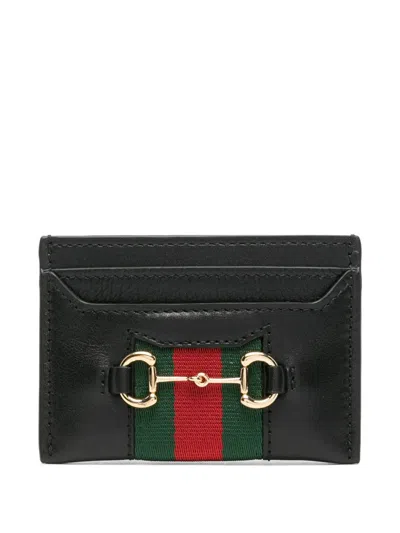 Gucci Horsebit Web Card Case In Black