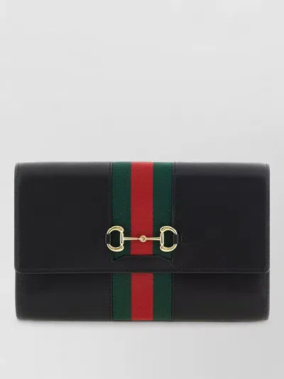Gucci Horsebit Web Chain Wallet Shoulder Strap In Black