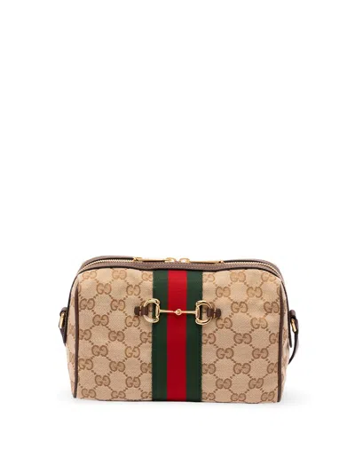 Gucci Horsebit Web Crossbody Bag In Beige
