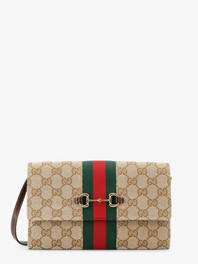 Gucci Horsebit Web Gg Fabric Wallet In Sand