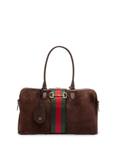 Gucci `horsebit Web` Handbag In Brown