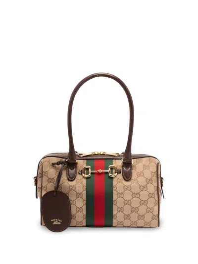 Gucci `horsebit Web` Handbag In Sand