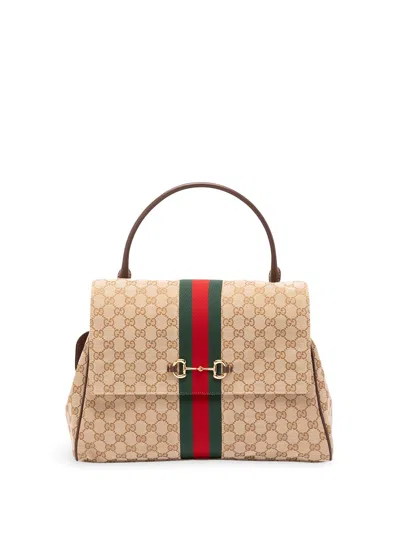 Gucci Horsebit Web` Handbag In Sand