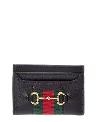 Gucci Horsebit Web Leather Card Case In Black