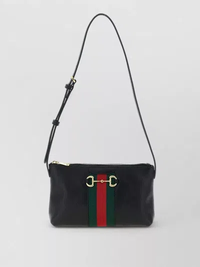 Gucci Horsebit Web Leather Crossbody Bag Stripe In Black