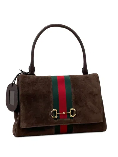 Gucci Horsebit Web Leather Handbag In Brown