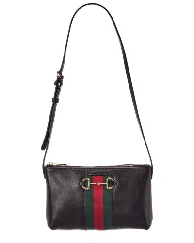 Gucci Horsebit Web Leather Shoulder Bag In Black