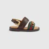 Gucci Horsebit Web Sandal In Brown