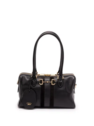 Gucci Horsebit Web Shoulder Bag In Black