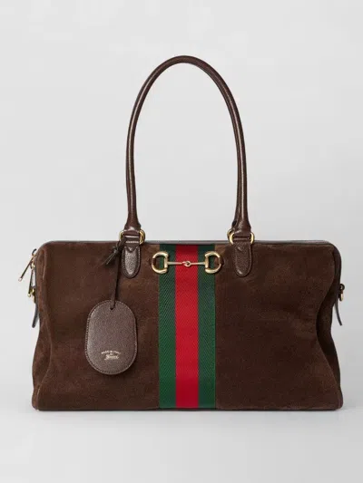 Gucci Horsebit Web Shoulder Bag Detachable Strap In Brown
