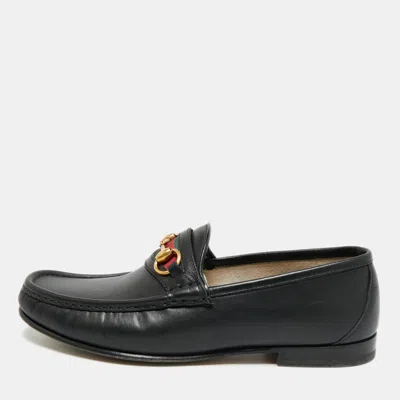 Pre-owned Gucci Horsebit Web Size 42.5 Black Leather Loafers