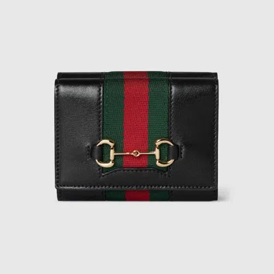 Gucci Horsebit Web Small Tri-fold Wallet In Black