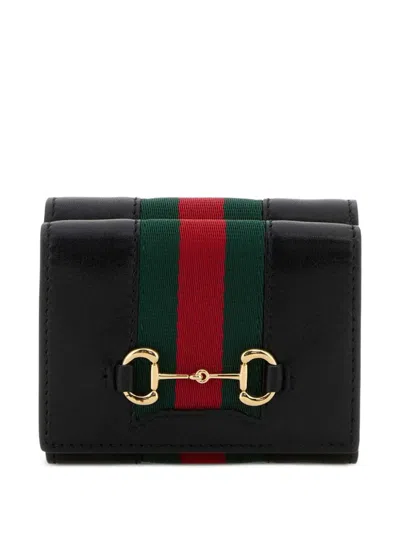 Gucci Horsebit Web Small Tri-fold Wallet In Black