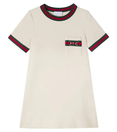 Gucci Kids' Horsebit Web Stripe Cotton Dress In Neutral