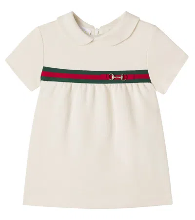 Gucci Babies' Horsebit Web Stripe Cotton Dress In Sand