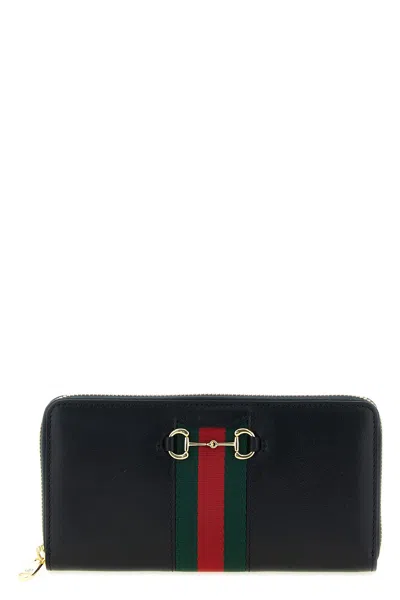 Gucci ' Horsebit Web' Wallet In Black