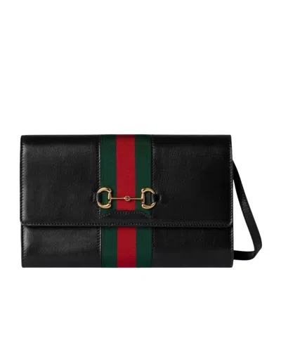 Gucci Horsebit Web Wallet With Strap In Black