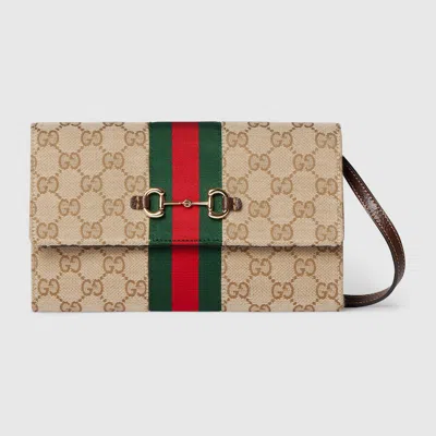 Gucci Horsebit Web Wallet With Strap In Sand