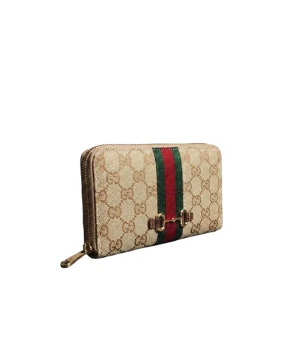 Gucci Horsebit Web Zip Around Wallet In Brown