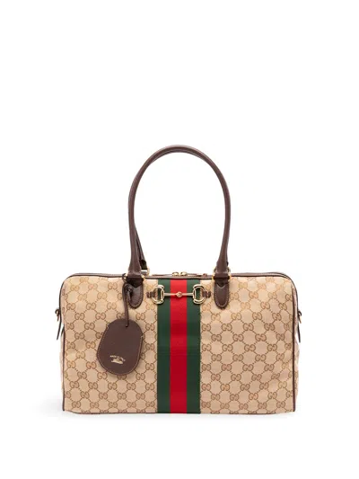 Gucci Horsebit Web`boston Bag In Beige