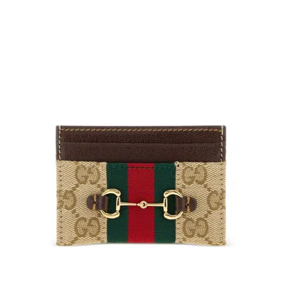 Gucci Horsebit Web-stripe Card Holder In Neutral