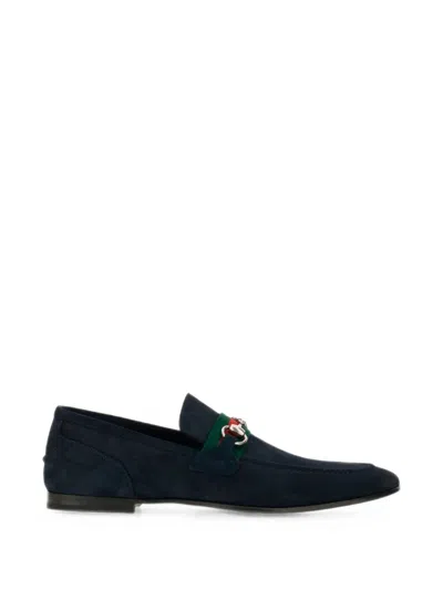 Gucci Horsebit Web-stripe Loafers In Blue