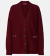 Gucci Bordeaux V-neck Cardigan With Metal Clamps On The Front In Wool And Cashmere Blend Woman In Burgundy