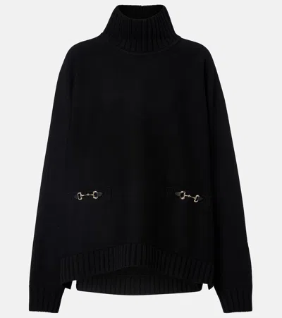 Gucci Horsebit Wool-blend Turtleneck Sweater In Black