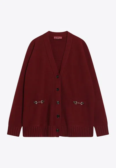 Gucci Horsebit Wool Cashmere Cardigan In Burgundy