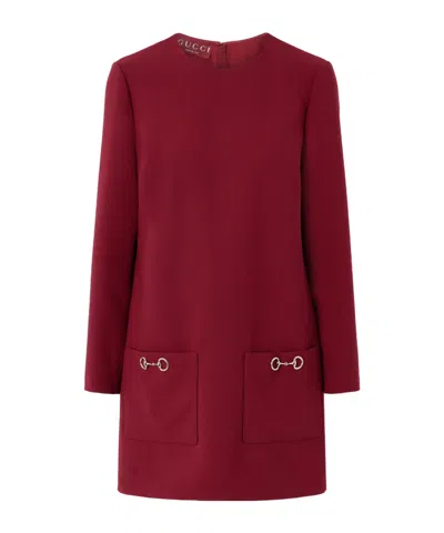 Gucci Horsebit Wool Mini Dress In Burgundy