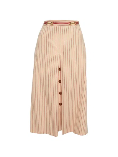 Pre-owned Gucci Horsebit-detail Striped Midi Skirt In Neutral