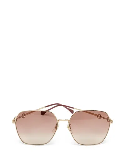 Pre-owned Gucci Horsebit-detail Sunglasses In Gold