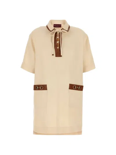 Gucci Horsebit-embellished Mini Dress In Neutral