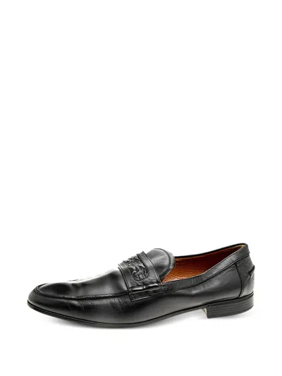 Pre-owned Gucci Horsebit-embroidered Loafers In Black