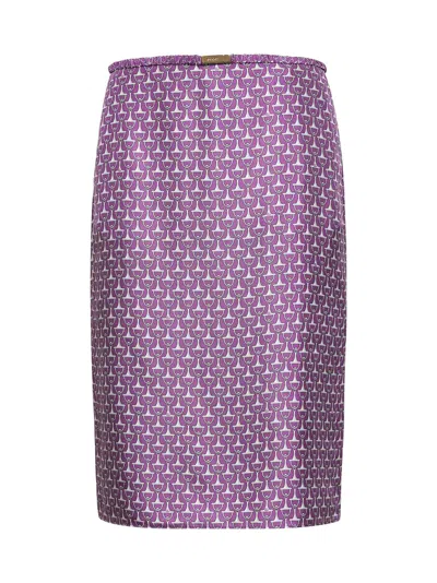 Gucci Horsebit-print Silk Twill Skirt In Purple